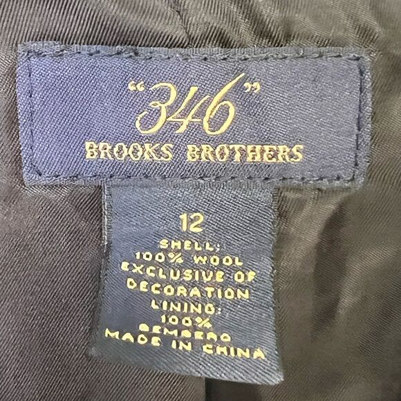 Brooks Brothers Fitted Navy Blue  Striped 100% Wool One-Button Blazer Size 12 - Picture 10 of 10